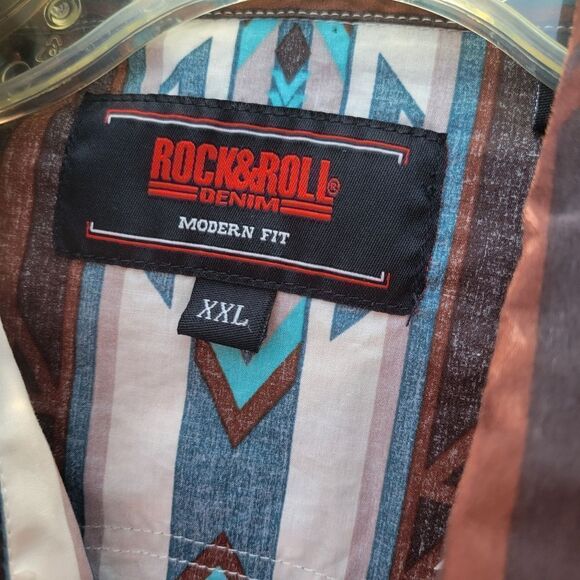 Rock & Roll Men's Modern Fit Denim Blue Long Sleeve Button Down Shirt Size XXL - Picture 6 of 14